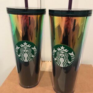 Set of 2 Starbucks Oil Slick Purple Gold VENTI Tumblers Limited Ed
